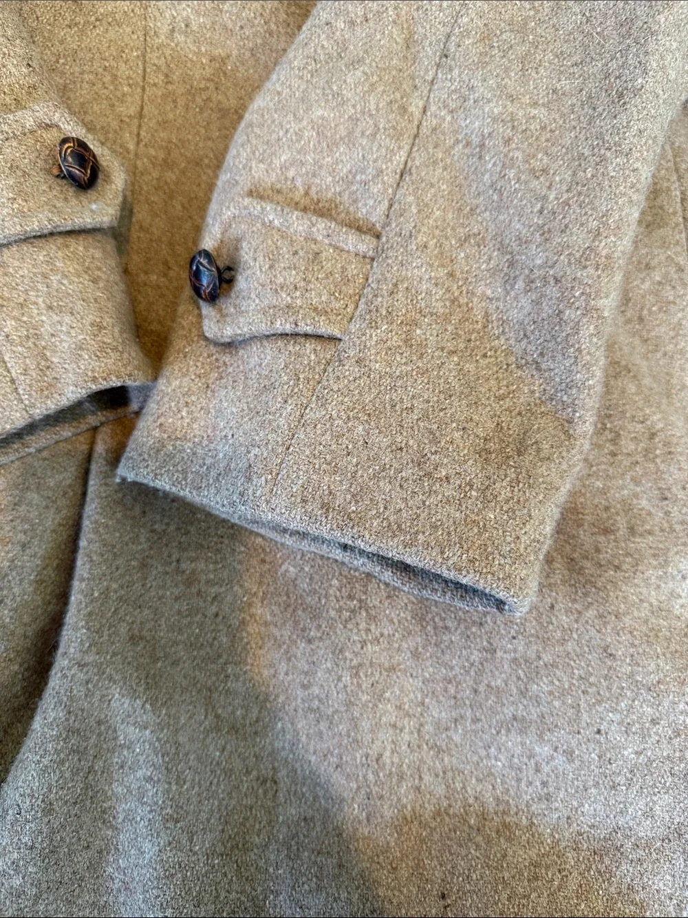 Lakeland Men's Brown Wool Pea Coat with Dark Brown Fur Collar 44 long